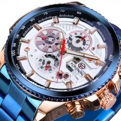 Forsining Men Mechanical Watch Top Brand Luxury Military Sport Wristwatch Three Dials Calendar Luminous Automatic Self-winding Waterproof Mechanical Stainless Steel Watch Male Clock