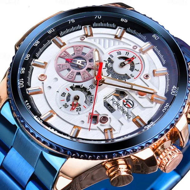 Forsining Men Mechanical Watch Top Brand Luxury Military Sport Wristwatch Three Dials Calendar Luminous Automatic Self-winding Waterproof Mechanical Stainless Steel Watch Male Clock