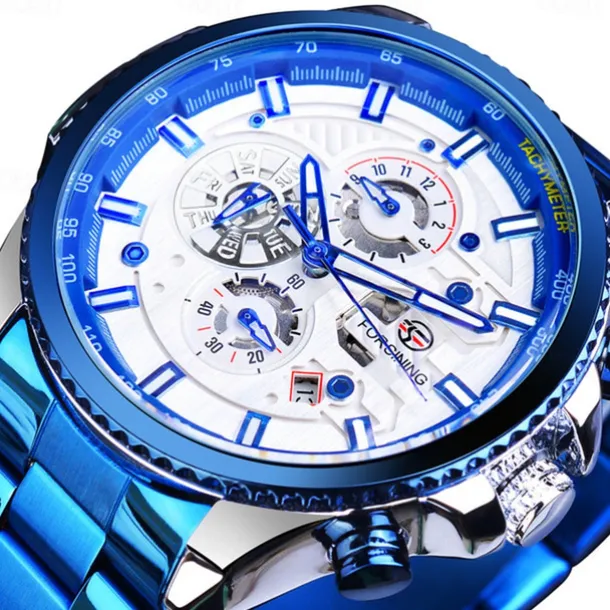 Forsining Men Mechanical Watch Top Brand Luxury Military Sport Wristwatch Three Dials Calendar Luminous Automatic Self-winding Waterproof Mechanical Stainless Steel Watch Male Clock
