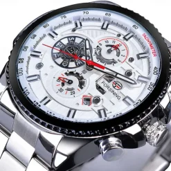 Forsining Men Mechanical Watch Top Brand Luxury Military Sport Wristwatch Three Dials Calendar Luminous Automatic Self-winding Waterproof Mechanical Stainless Steel Watch Male Clock