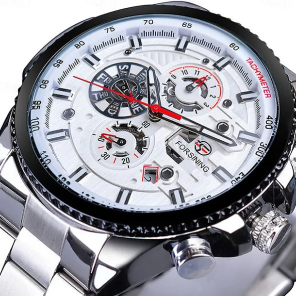 Forsining Men Mechanical Watch Top Brand Luxury Military Sport Wristwatch Three Dials Calendar Luminous Automatic Self-winding Waterproof Mechanical Stainless Steel Watch Male Clock