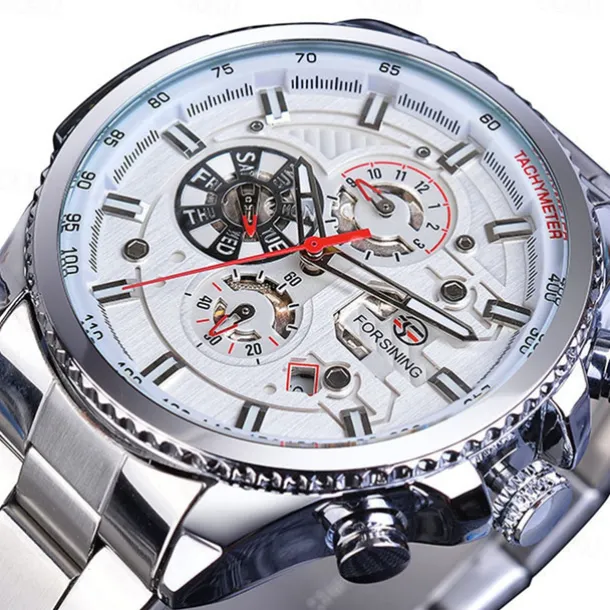 Forsining Men Mechanical Watch Top Brand Luxury Military Sport Wristwatch Three Dials Calendar Luminous Automatic Self-winding Waterproof Mechanical Stainless Steel Watch Male Clock