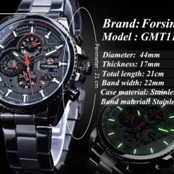 Forsining Men Mechanical Watch Top Brand Luxury Military Sport Wristwatch Three Dials Calendar Luminous Automatic Self-winding Waterproof Mechanical Stainless Steel Watch Male Clock
