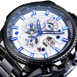 Forsining Men Mechanical Watch Top Brand Luxury Military Sport Wristwatch Three Dials Calendar Luminous Automatic Self-winding Waterproof Mechanical Stainless Steel Watch Male Clock