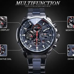 Forsining Men Mechanical Watch Top Brand Luxury Military Sport Wristwatch Three Dials Calendar Luminous Automatic Self-winding Waterproof Mechanical Stainless Steel Watch Male Clock
