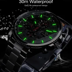 Forsining Men Mechanical Watch Top Brand Luxury Military Sport Wristwatch Three Dials Calendar Luminous Automatic Self-winding Waterproof Mechanical Stainless Steel Watch Male Clock