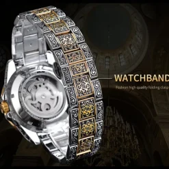 FORSINING Men Mechanical Watch Retro Vintage Luxury Large Dial Fashion Hollow Skeleton Automatic Self-winding Moon phase Luminous Stainless Steel Strap Watch