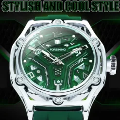 FORSINING Men Mechanical Watch Fashion Casual Wristwatch Automatic Self-winding Calendar Waterproof Decoration Silicone Gel Watch