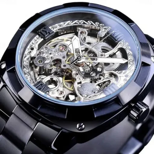 FORSINING Men Mechanical Watch Luxury Large Dial Fashion Business Hollow Skeleton Automatic Self-winding Luminous Waterproof Stainless Steel Watch