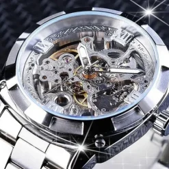 FORSINING Men Mechanical Watch Luxury Large Dial Fashion Business Hollow Skeleton Automatic Self-winding Luminous Waterproof Stainless Steel Watch