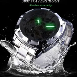 FORSINING Men Mechanical Watch Luxury Large Dial Fashion Business Hollow Skeleton Automatic Self-winding Luminous Waterproof Stainless Steel Watch