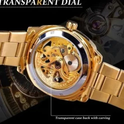 FORSINING Men Mechanical Watch Luxury Large Dial Fashion Business Hollow Skeleton Automatic Self-winding Luminous Waterproof Stainless Steel Watch