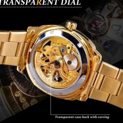 FORSINING Men Mechanical Watch Luxury Large Dial Fashion Business Hollow Skeleton Automatic Self-winding Luminous Waterproof Stainless Steel Watch