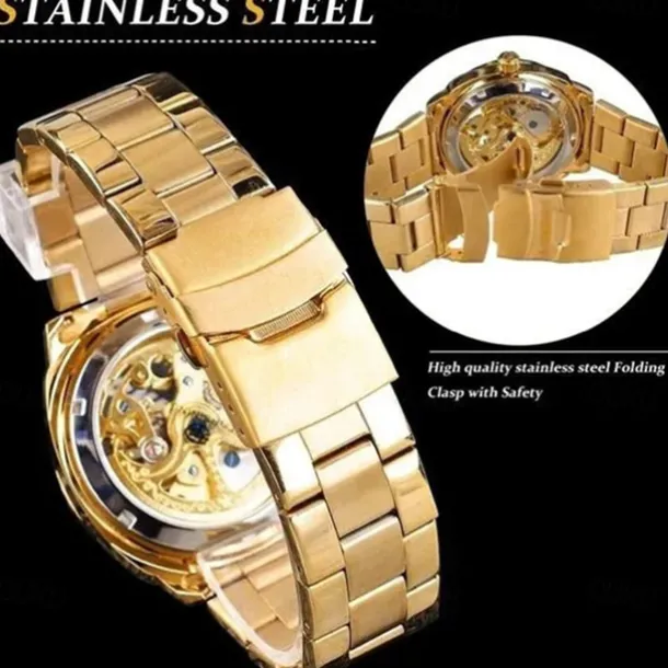 FORSINING Men Mechanical Watch Luxury Large Dial Fashion Business Hollow Skeleton Automatic Self-winding Luminous Waterproof Stainless Steel Watch