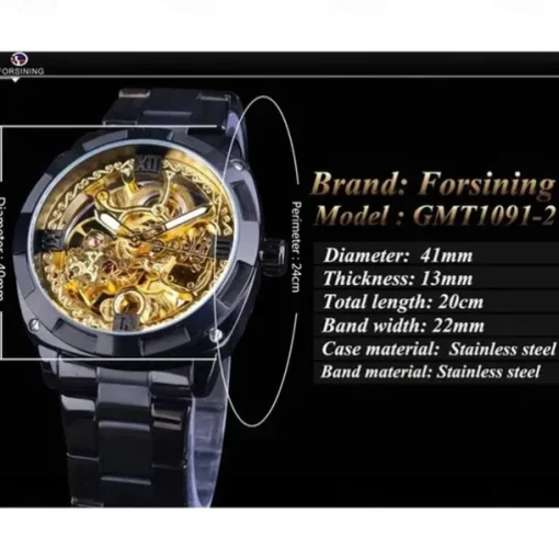 FORSINING Men Mechanical Watch Luxury Large Dial Fashion Business Hollow Skeleton Automatic Self-winding Luminous Waterproof Stainless Steel Watch
