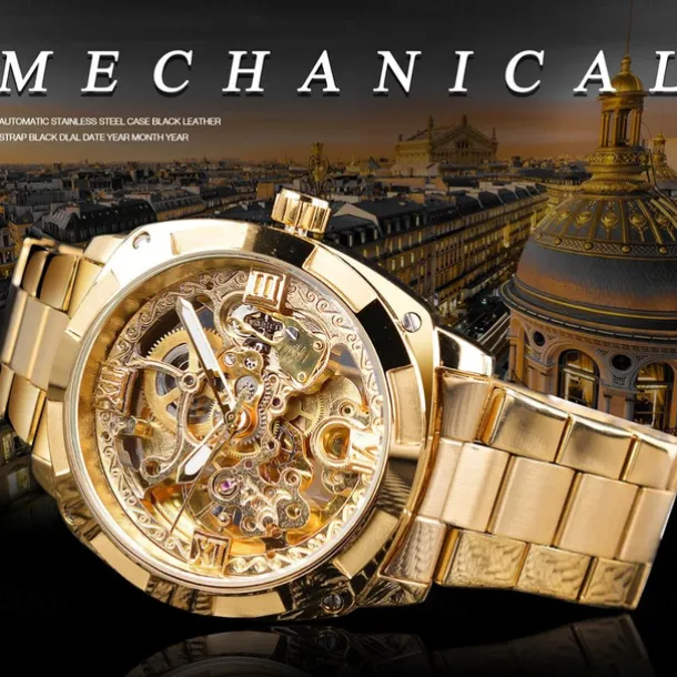 FORSINING Men Mechanical Watch Luxury Large Dial Fashion Business Hollow Skeleton Automatic Self-winding Luminous Waterproof Stainless Steel Watch