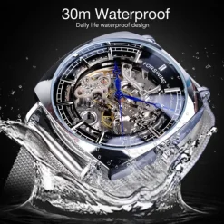 FORSINING Men Mechanical Watch Large Dial Fashion Business Wristwatch Hollow Skeleton Automatic Self-winding Luminous Waterproof Alloy Leather Watch