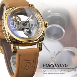 FORSINING Men Mechanical Watch Fashion Casual Wristwatch Automatic Self-winding Moon phase Luminous Waterproof Steel Watch