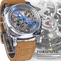 FORSINING Men Mechanical Watch Fashion Casual Wristwatch Automatic Self-winding Moon phase Luminous Waterproof Steel Watch