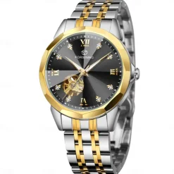 FORSINING Men Mechanical Watch Luxury Large Dial Fashion Business Hollow Skeleton Automatic Self-winding Luminous Waterproof Steel Watch