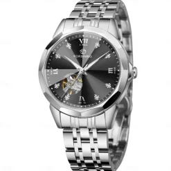 FORSINING Men Mechanical Watch Luxury Large Dial Fashion Business Hollow Skeleton Automatic Self-winding Luminous Waterproof Steel Watch