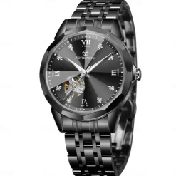 FORSINING Men Mechanical Watch Luxury Large Dial Fashion Business Hollow Skeleton Automatic Self-winding Luminous Waterproof Steel Watch