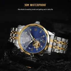 FORSINING Men Mechanical Watch Luxury Large Dial Fashion Business Hollow Skeleton Automatic Self-winding Luminous Waterproof Steel Watch