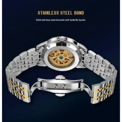 FORSINING Men Mechanical Watch Luxury Large Dial Fashion Business Hollow Skeleton Automatic Self-winding Luminous Waterproof Steel Watch