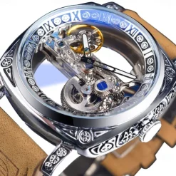FORSINING Women Men Mechanical Watch Luxury Large Dial Fashion Business Hollow Skeleton Automatic Self-winding Luminous Waterproof Leather Strap Watch