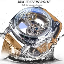 FORSINING Women Men Mechanical Watch Luxury Large Dial Fashion Business Hollow Skeleton Automatic Self-winding Luminous Waterproof Leather Strap Watch