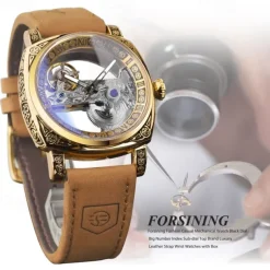 FORSINING Women Men Mechanical Watch Luxury Large Dial Fashion Business Hollow Skeleton Automatic Self-winding Luminous Waterproof Leather Strap Watch