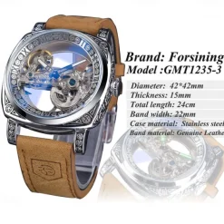 FORSINING Women Men Mechanical Watch Luxury Large Dial Fashion Business Hollow Skeleton Automatic Self-winding Luminous Waterproof Leather Strap Watch