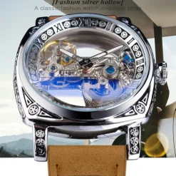 FORSINING Women Men Mechanical Watch Luxury Large Dial Fashion Business Hollow Skeleton Automatic Self-winding Luminous Waterproof Leather Strap Watch