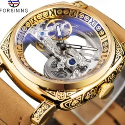 FORSINING Women Men Mechanical Watch Luxury Large Dial Fashion Business Hollow Skeleton Automatic Self-winding Luminous Waterproof Leather Strap Watch