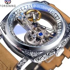 FORSINING Women Men Mechanical Watch Luxury Large Dial Fashion Business Hollow Skeleton Automatic Self-winding Luminous Waterproof Leather Strap Watch