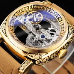 FORSINING Women Men Mechanical Watch Luxury Large Dial Fashion Business Hollow Skeleton Automatic Self-winding Luminous Waterproof Leather Strap Watch