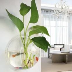 Free Punching Hydroponics Planter, Home Decoration Pot Wall Hanging Mount Bubble Aquarium Bowl Fish Tank Aquarium Home Minipot (Without Plant) Wedding Decoration