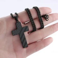 Freedom Cross Pendant, Easter Gift for Him Stainless Steel American Flag Necklace, Engraved Inspirational Quote, Patriotic Christian Jewelry, 24