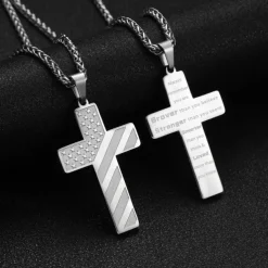 Freedom Cross Pendant, Easter Gift for Him Stainless Steel American Flag Necklace, Engraved Inspirational Quote, Patriotic Christian Jewelry, 24