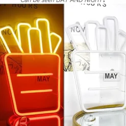 French Fries Neon Sign LED Light, Acrylic Neon Wall Art Decor 16.5x12