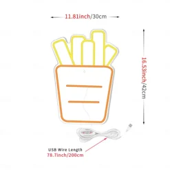 French Fries Neon Sign LED Light, Acrylic Neon Wall Art Decor 16.5x12