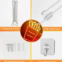 French Fries Neon Sign LED Light, Acrylic Neon Wall Art Decor 16.5x12