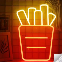 French Fries Neon Sign LED Light, Acrylic Neon Wall Art Decor 16.5x12