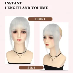 French Hair Bangs Clip on Long Wispy Bangs Hair Clip with Temples Natural Fringe Neat Bangs Hair Clip Hair Piece Long Bangs Clip in Hair Extensions for Women