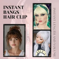 French Hair Bangs Clip on Long Wispy Bangs Hair Clip with Temples Natural Fringe Neat Bangs Hair Clip Hair Piece Long Bangs Clip in Hair Extensions for Women