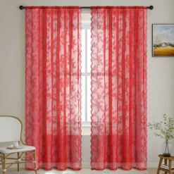 French Lace Embroidered Curtains, Bedroom Sheer Tulle Curtains, Rod Pocket Window Curtains, 2 Panels Curtains