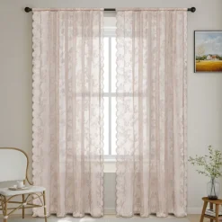 French Lace Embroidered Curtains, Bedroom Sheer Tulle Curtains, Rod Pocket Window Curtains, 2 Panels Curtains