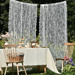 French Lace Embroidered Curtains, Bedroom Sheer Tulle Curtains, Rod Pocket Window Curtains, 2 Panels Curtains