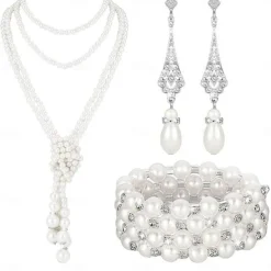 French Retro Elegant Light Luxury Pearl Necklace Personality Pendant Necklace Bracelet Earrings Set