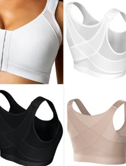 Front Closure Full Coverage Back Support Posture Corrector Bras for Women Home Outfits